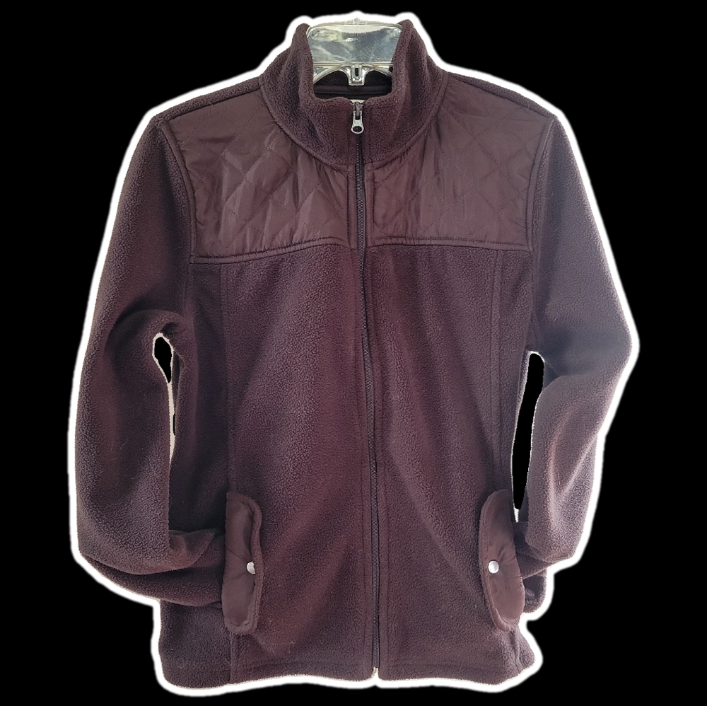 Womens Debbie Morgan Med brown fleece LS zip up jacket